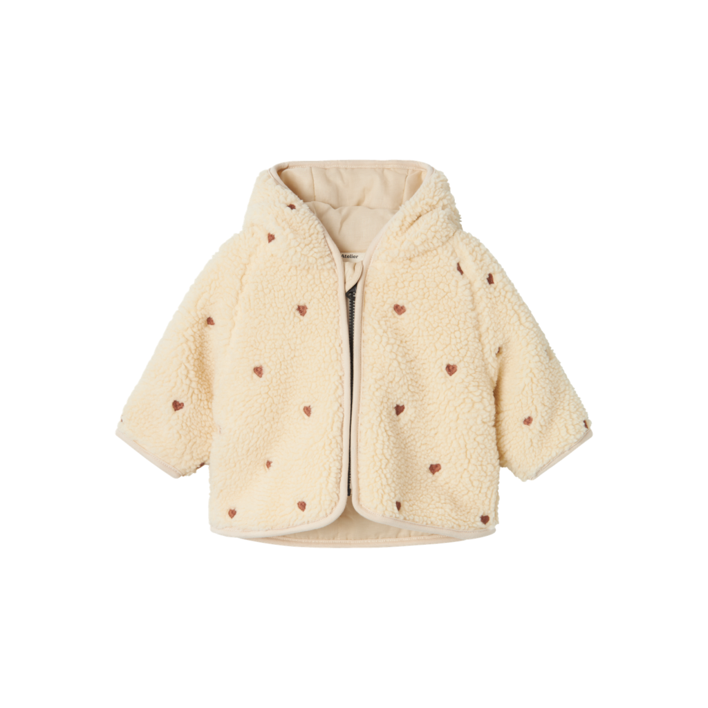 Lil' Atelier Nalo Loose Sherpa Jacket - Sandshell Emb hearts  - Hola BB