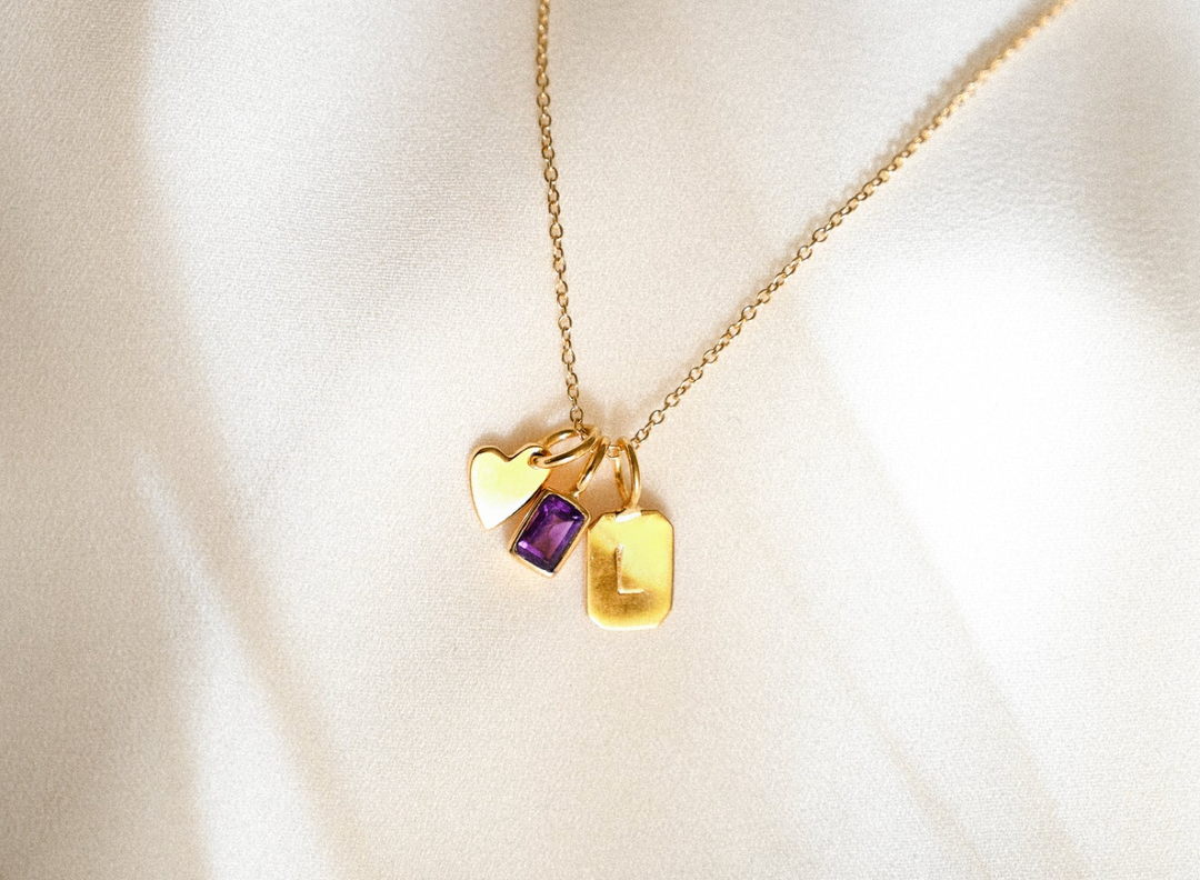 Gouden Geboortesteen Voorletterhanger - Meerdere Stenen