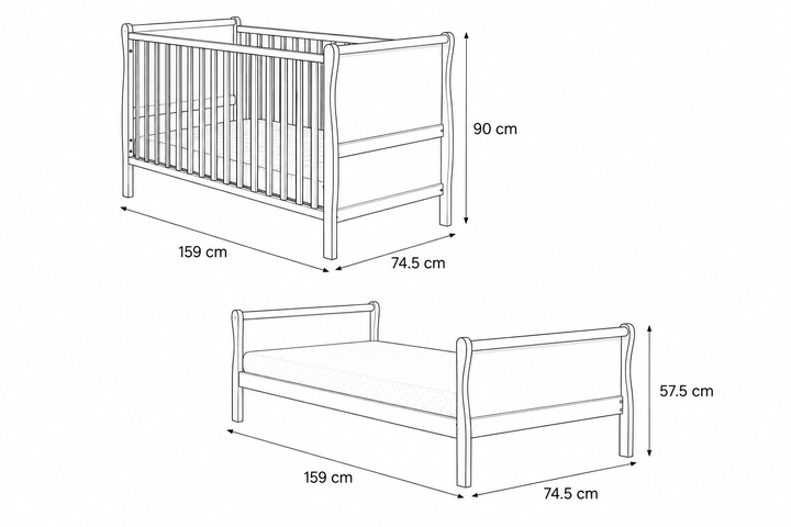 Woodies Noble 2 en 1 Cuna Cama 70x140 cm - Vintage